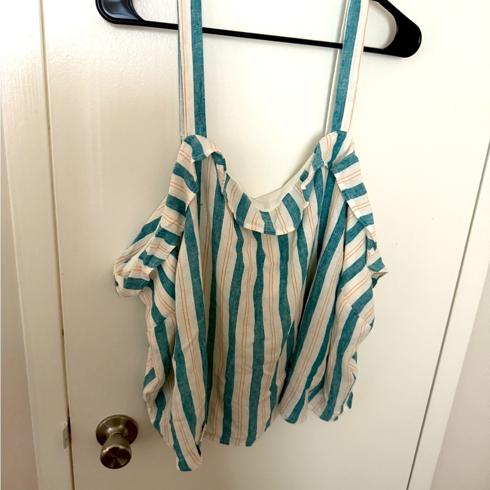 Torrid Teal and Cream Striped Crop Tank